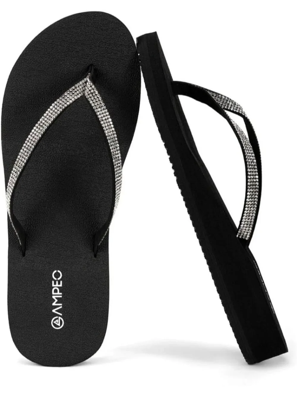 Women's Black Sparkly Rhinestone Thin Straps Design for Beach Flip Flop Sandals